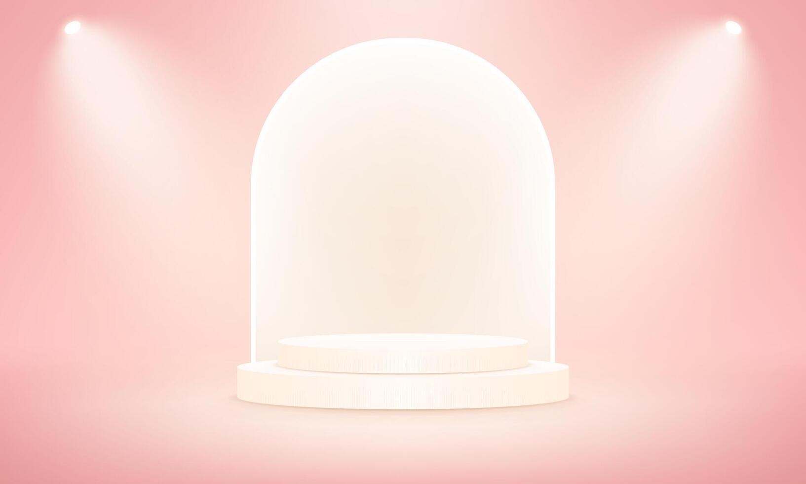 Empty pink studio room background. Pink background 3d with beige podium. Empty room with spotlight effect. Space for selling products on the website. illustration. vector