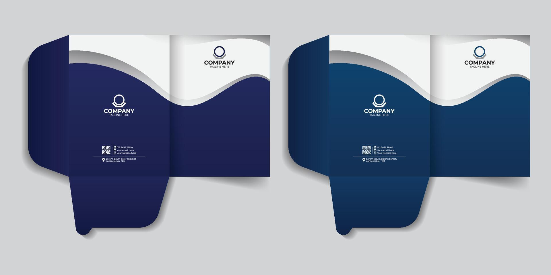 Report cover and file folder design with dark blue gradient color. For your business, business document folder, report cover and presentation folder template design. vector