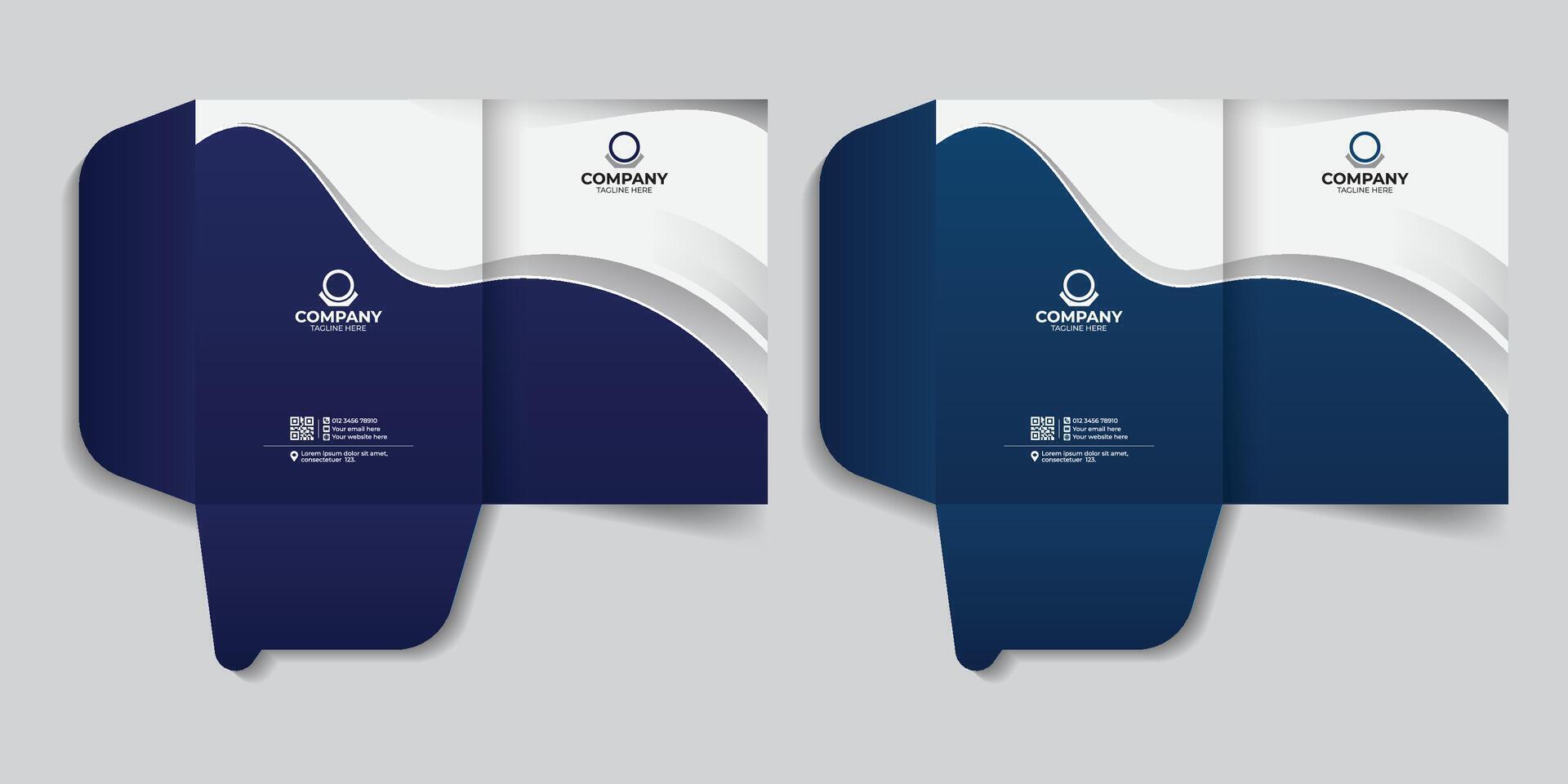 Report cover and file folder design with dark blue gradient color. For your business, business document folder, report cover and presentation folder template design. vector