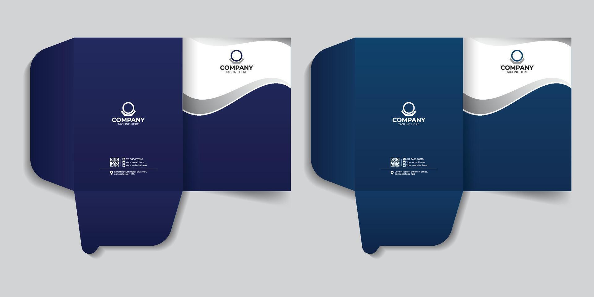Report cover and file folder design with dark blue gradient color. For your business, business document folder, report cover and presentation folder template design. vector