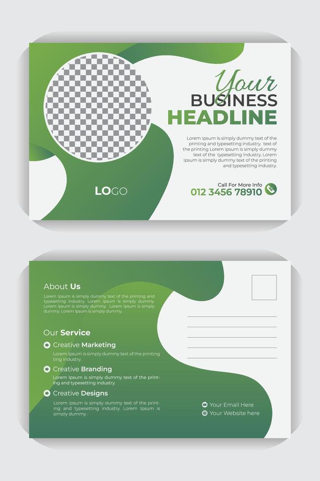 Bold and imaginative design for a double sided postcard. Template for a creative and modern postcard, Corporate postcard, business postcard, professional postcard design for your business vector