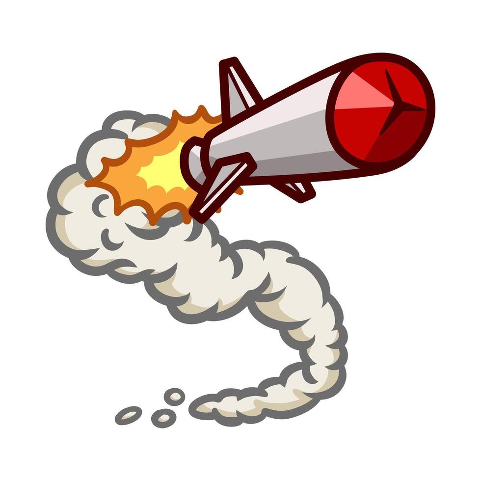Illustration of a missile launching with fire and smoke vector