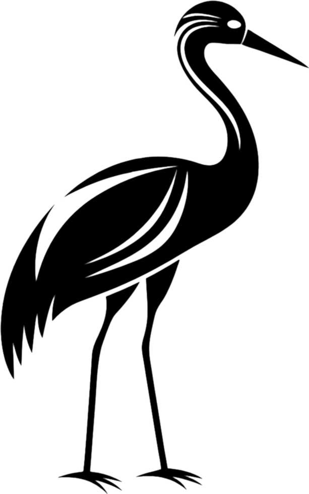 Elegant Crane Silhouette in Damask Swirl Stencil. AI-generated. png