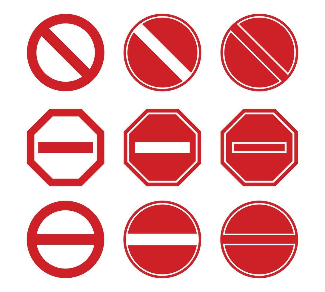 Stop sign icon notifications, a Set of prohibitory road signs vector