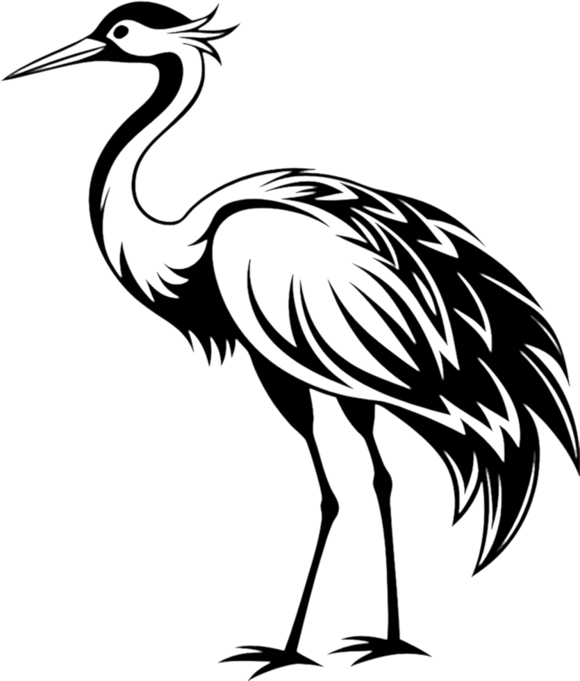 Elegant Crane Silhouette in Damask Swirl Stencil. AI-generated. png