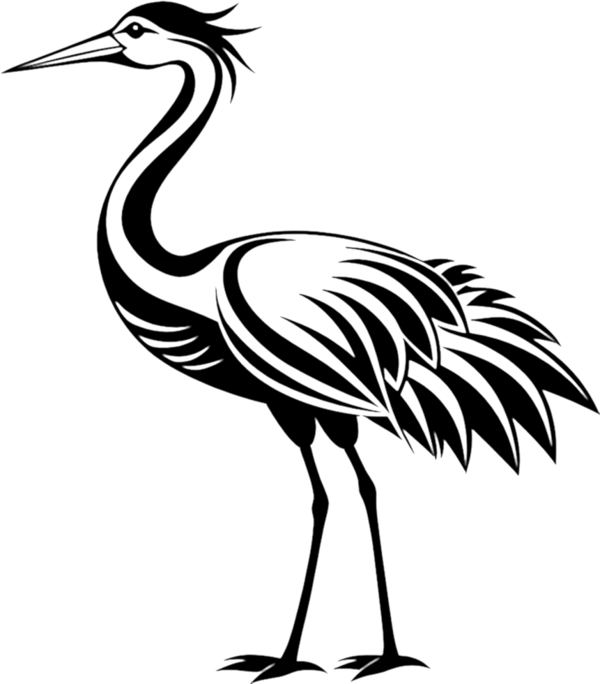 Elegant Crane Silhouette in Damask Swirl Stencil. AI-generated. png