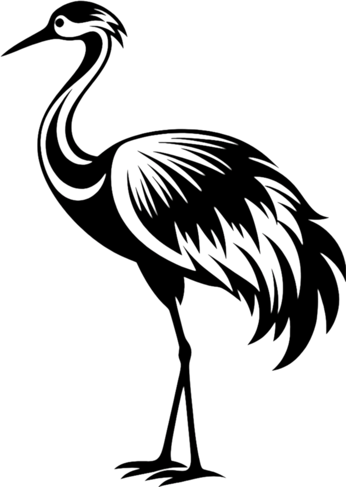 Elegant Crane Silhouette in Damask Swirl Stencil. AI-generated. png
