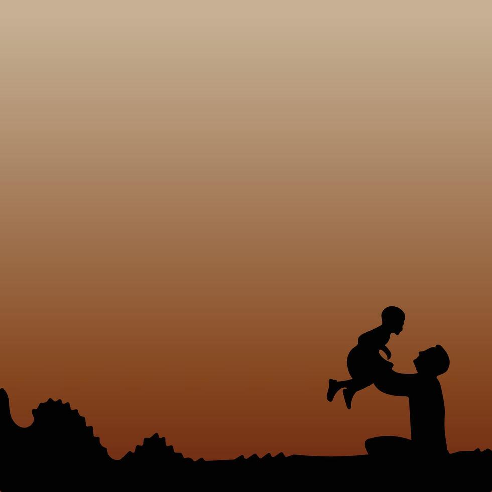 silhouettes of father and little son playing at sunset vector