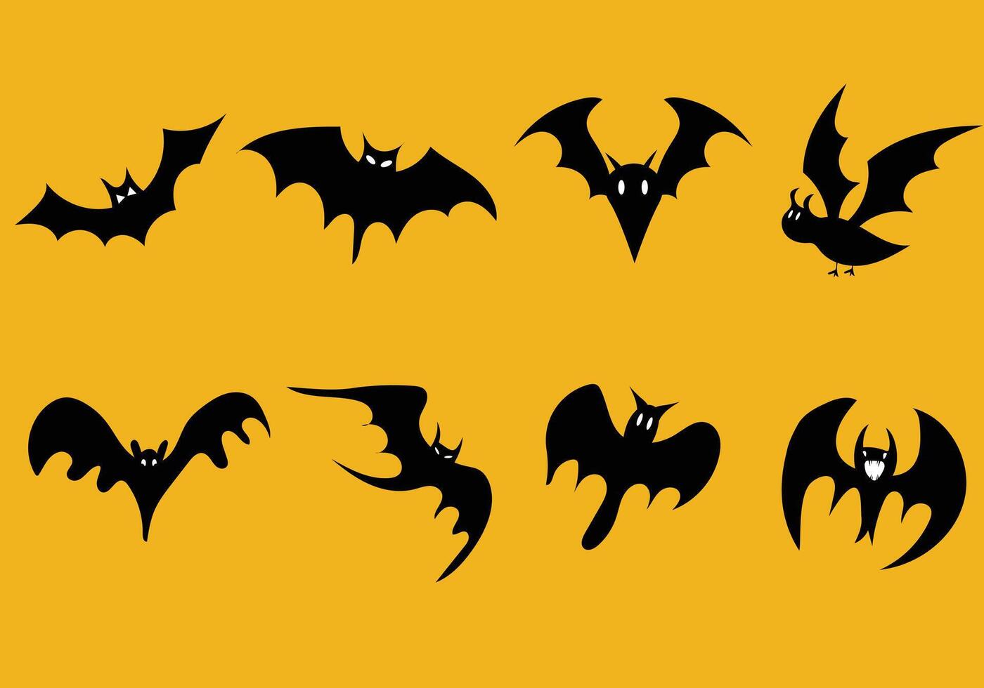 Black silhouettes of bats set on white background. Halloween black bat icon set vector
