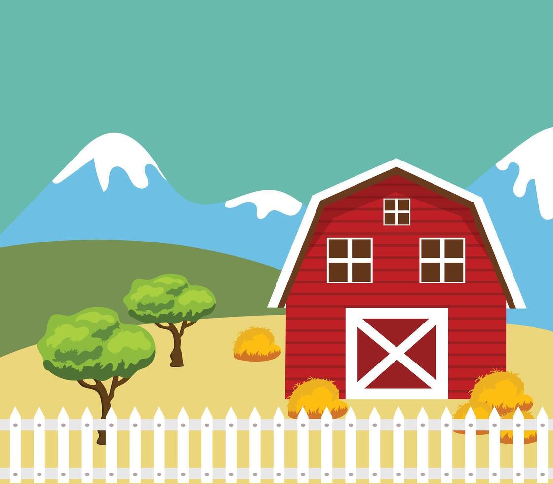 illustration of farm building and related items vector
