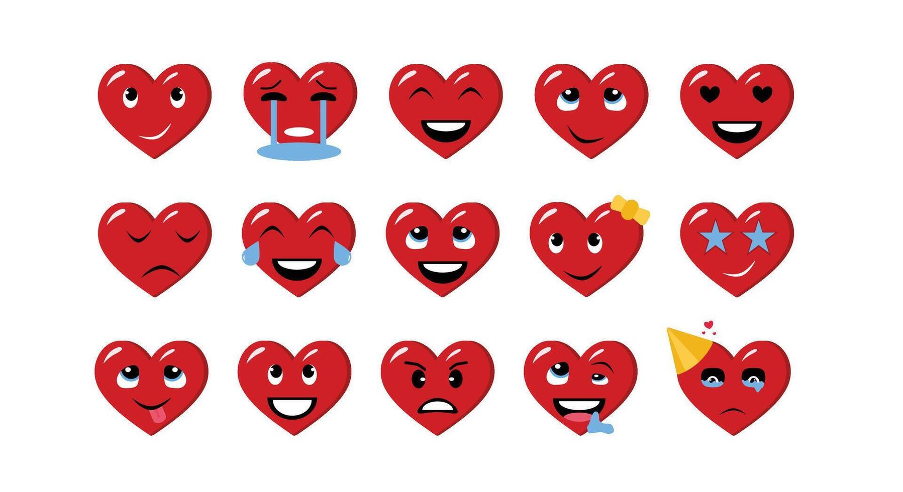 15 Heart Shaped Emoticon Stickers vector