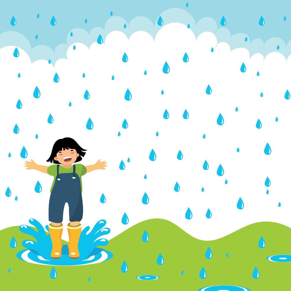 Happy child in rainy weather vector