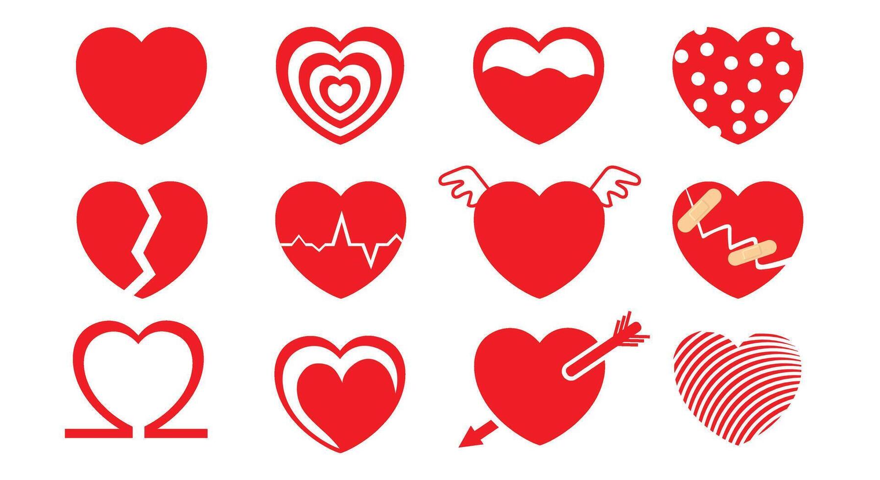 Set of a red cartoon heart for valentine's day vector