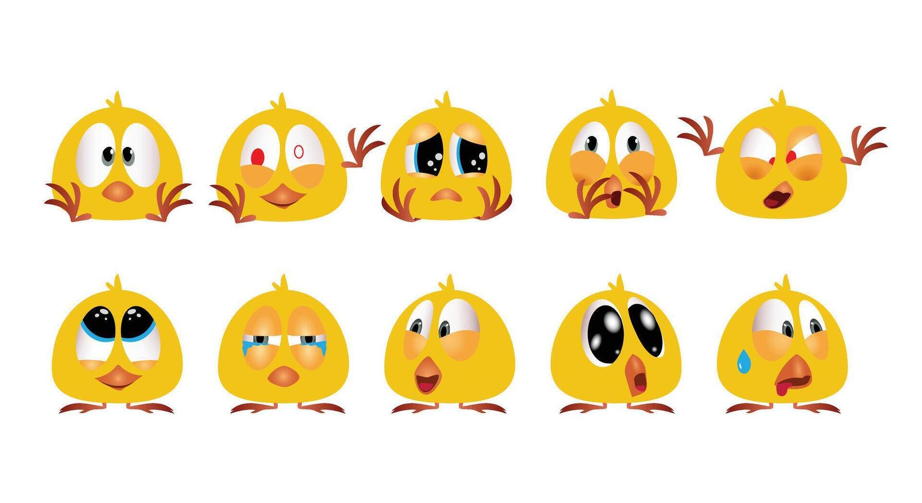 A cartoon bird with different emotions on the face. 10 Chick Emoticon Stickers vector