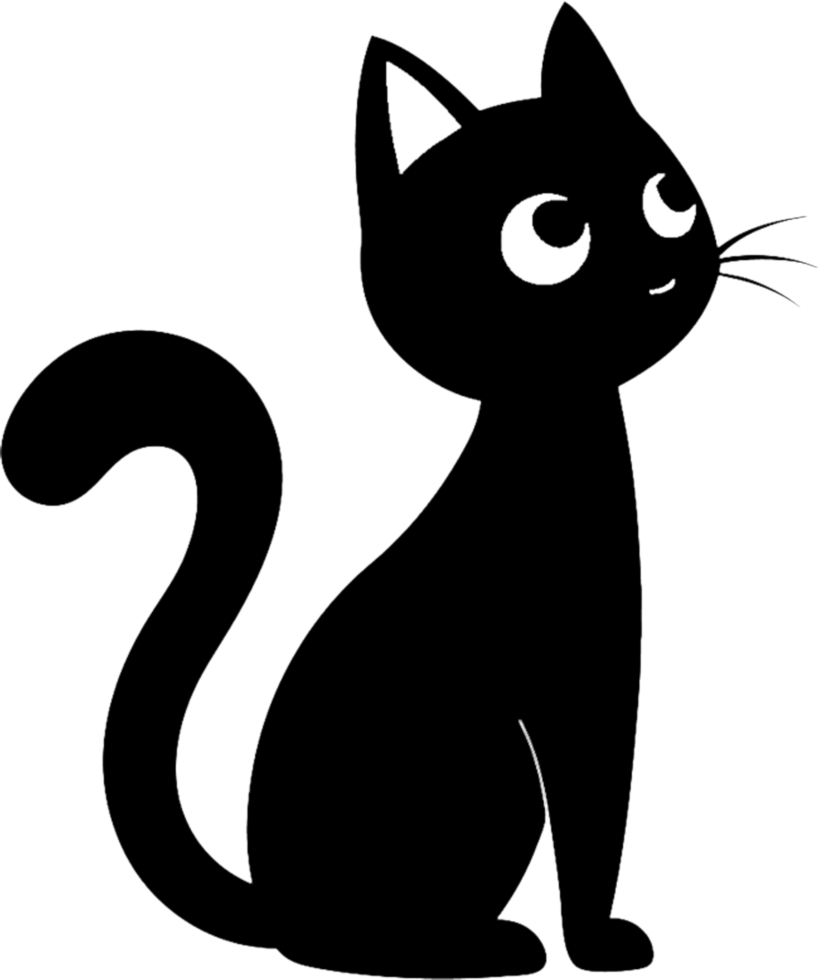 Playful cartoon cat silhouette in sleek black stencil design. AI-generated. png