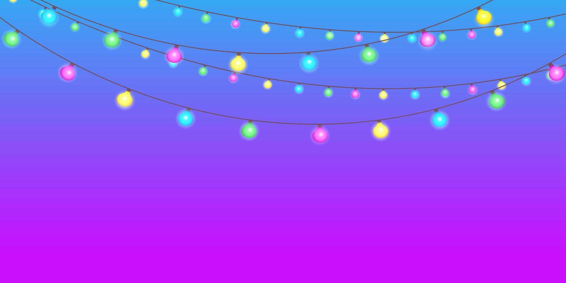 Colorful garland of electric lights. Sunset gradient background. vector