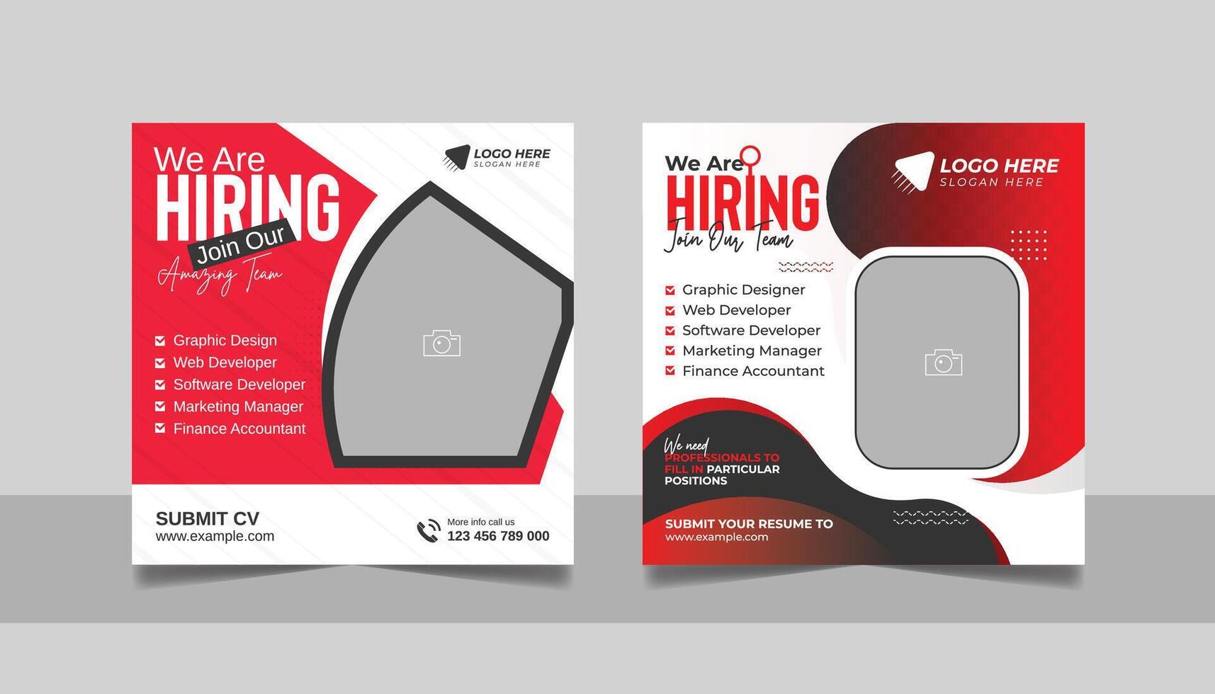We are hiring job vacancy social media post design template set. vacant recruitment marketing web banner square flyer design. vector