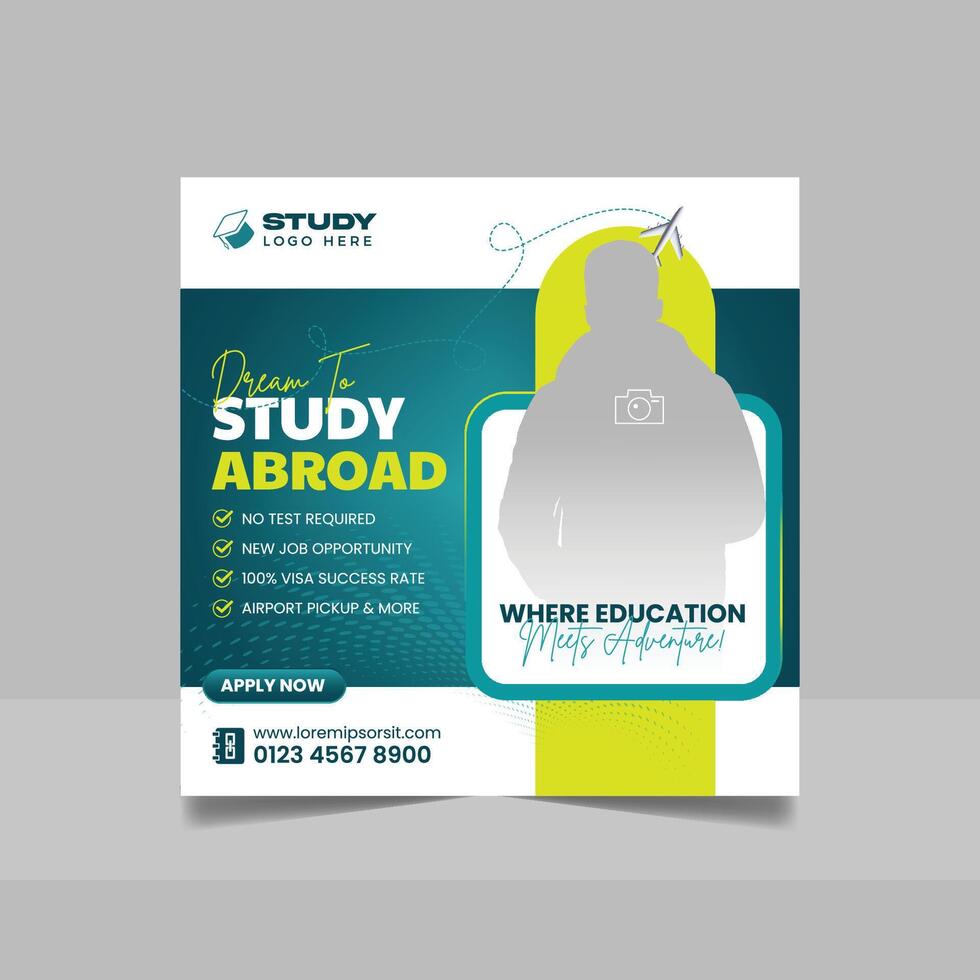 Study abroad social media post set, Higher education online square flyer school admission web banner template vector