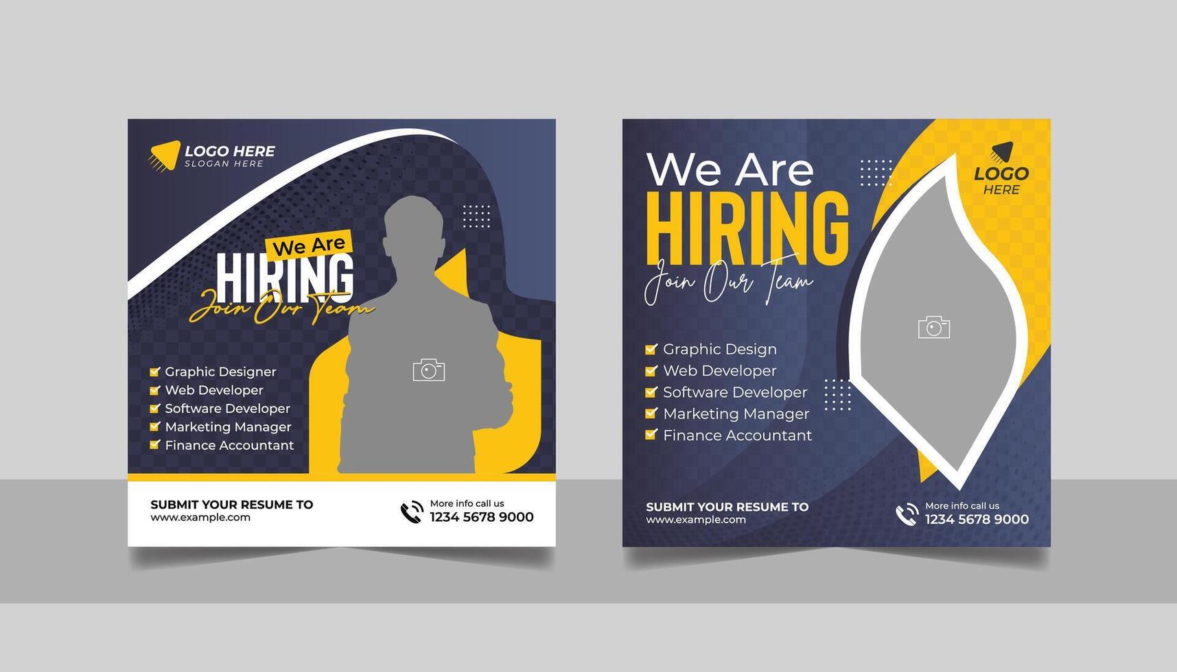 We are hiring job vacancy social media post design template set. vacant recruitment marketing web banner square flyer design. vector