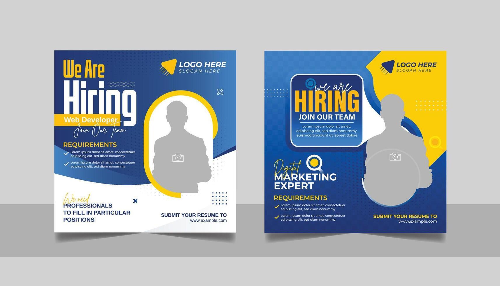 We are hiring job vacancy social media post design template set. vacant recruitment marketing web banner square flyer design. vector