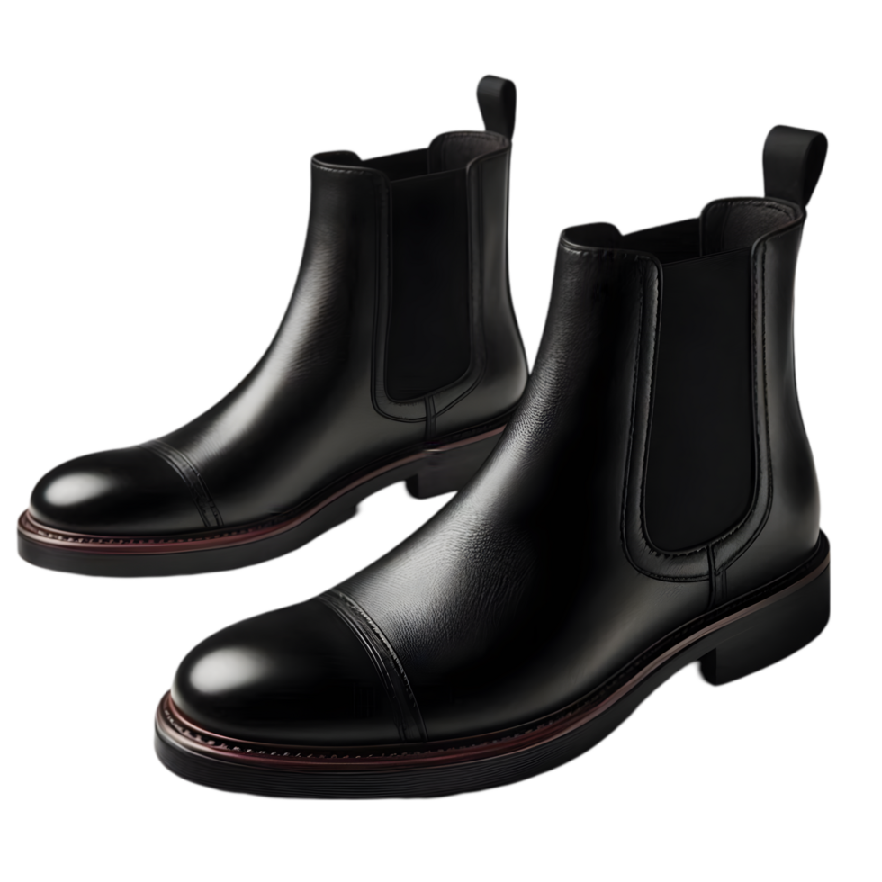 Black leather chelsea boots on transparent background png