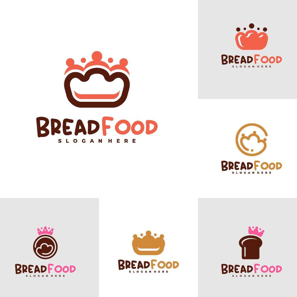Set of Bread crown logo template, Creative King bread logo design concepts vector