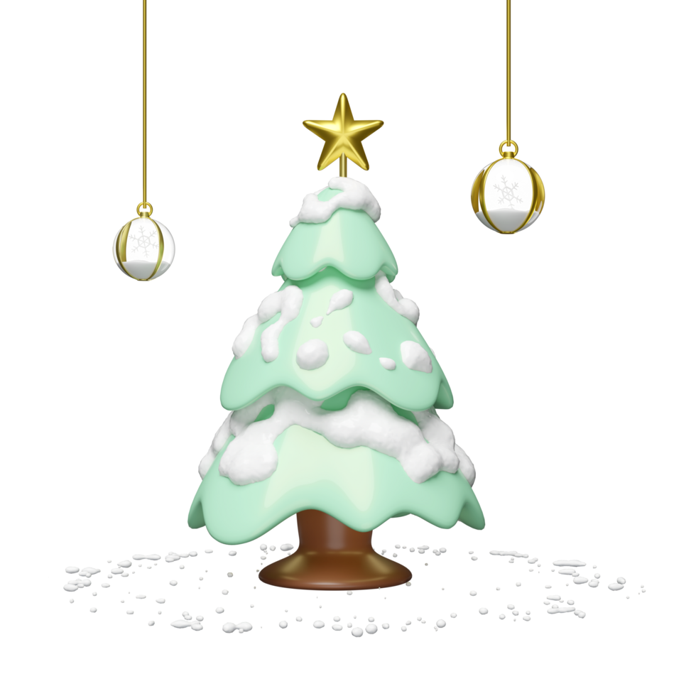 3d green christmas tree with snow globe isolated on pink background. merry christmas and happy new year, 3d render illustration png