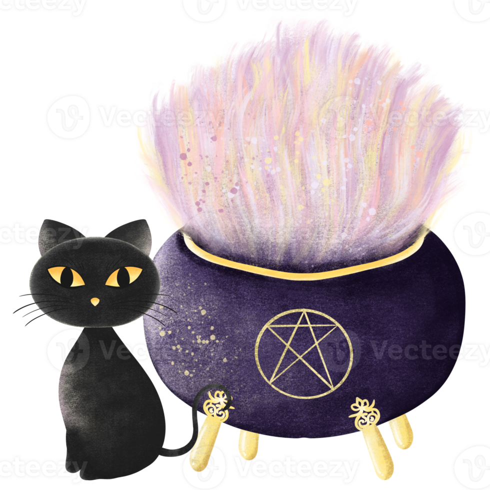 Set of witchcraft items. Collection of witchy magic equipment. Set of hand drawn illustrations. Halloween, Ghosts, potion, cat, hat, spider, web, grave. png
