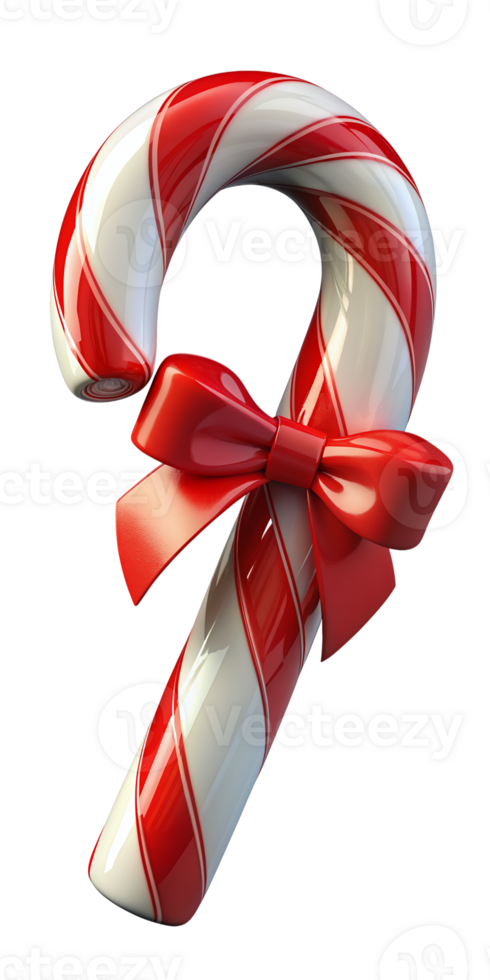 Realistic Christmas candies isolated on a transparent background. Greeting card template for Christmas and New Year. Christmas stick. Santa candy with striped pattern and bow. png