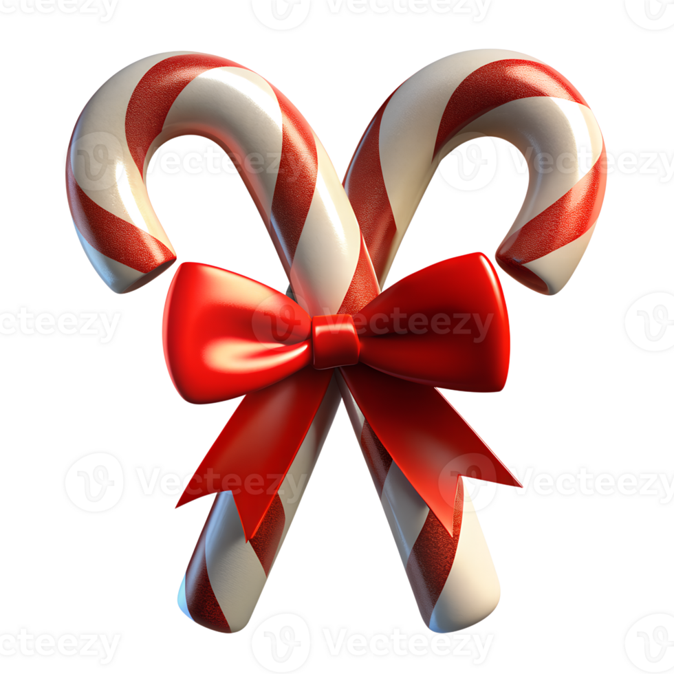 Realistic Christmas candies isolated on a transparent background. Greeting card template for Christmas and New Year. Christmas stick. Santa candy with striped pattern and bow. png