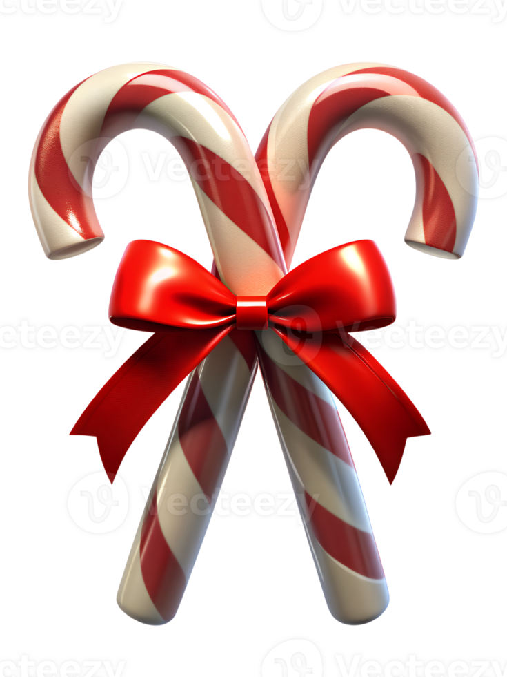 Realistic Christmas candies isolated on a transparent background. Greeting card template for Christmas and New Year. Christmas stick. Santa candy with striped pattern and bow. png