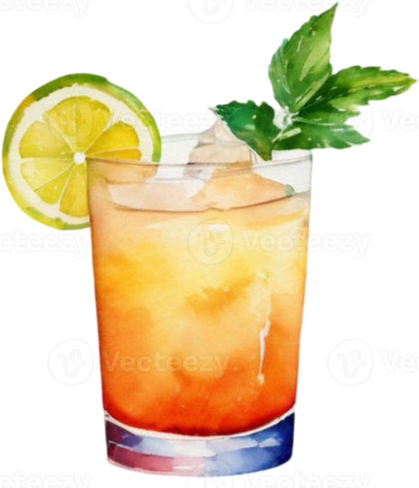 a watercolor cocktail with lime and mint png
