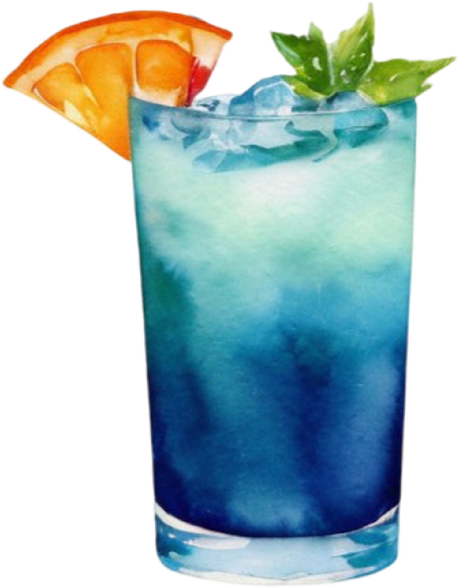 Blau Cocktail mit Orange Scheibe und Minze 48475637 PNG