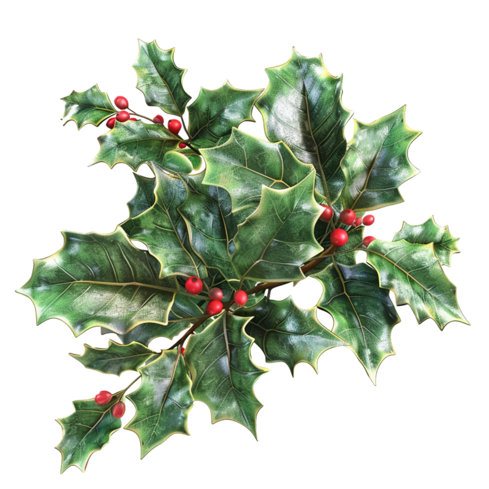 Generated Ai Rendering of a Christmas plant holly leaves with berries png