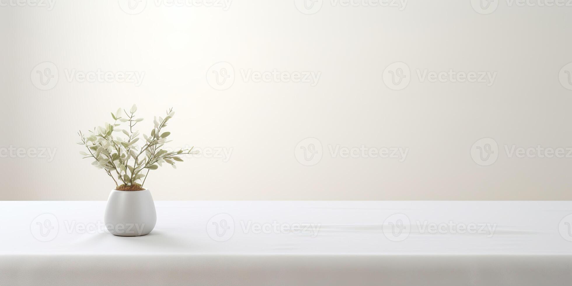 White kitchen table with plant in vase. Decoration minimal mock up scene background photo