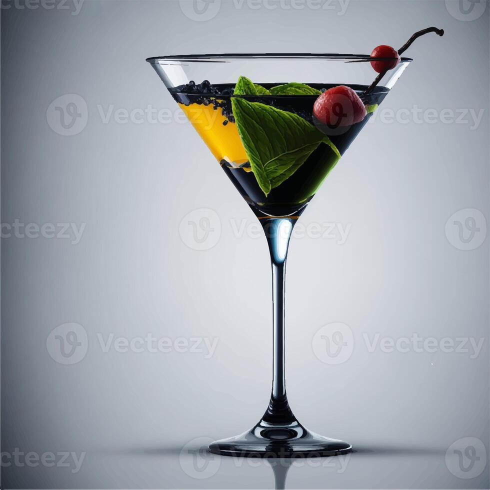 realistic martini cocktail with mint leaves in transparent glass photo