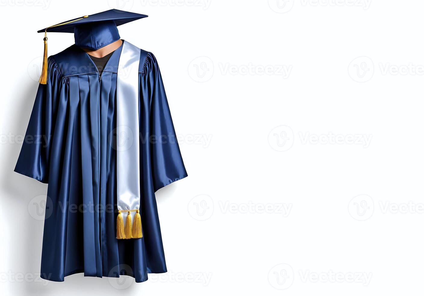 Blue color graduation Gawn and cap is presented on a white background photo