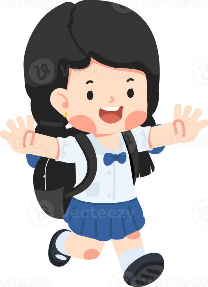 Happy Kid girl going to school png