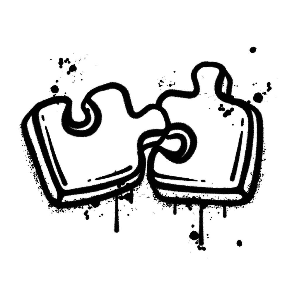Two Interlocking Puzzle Pieces with Graffiti Spray Paint Splatter vector