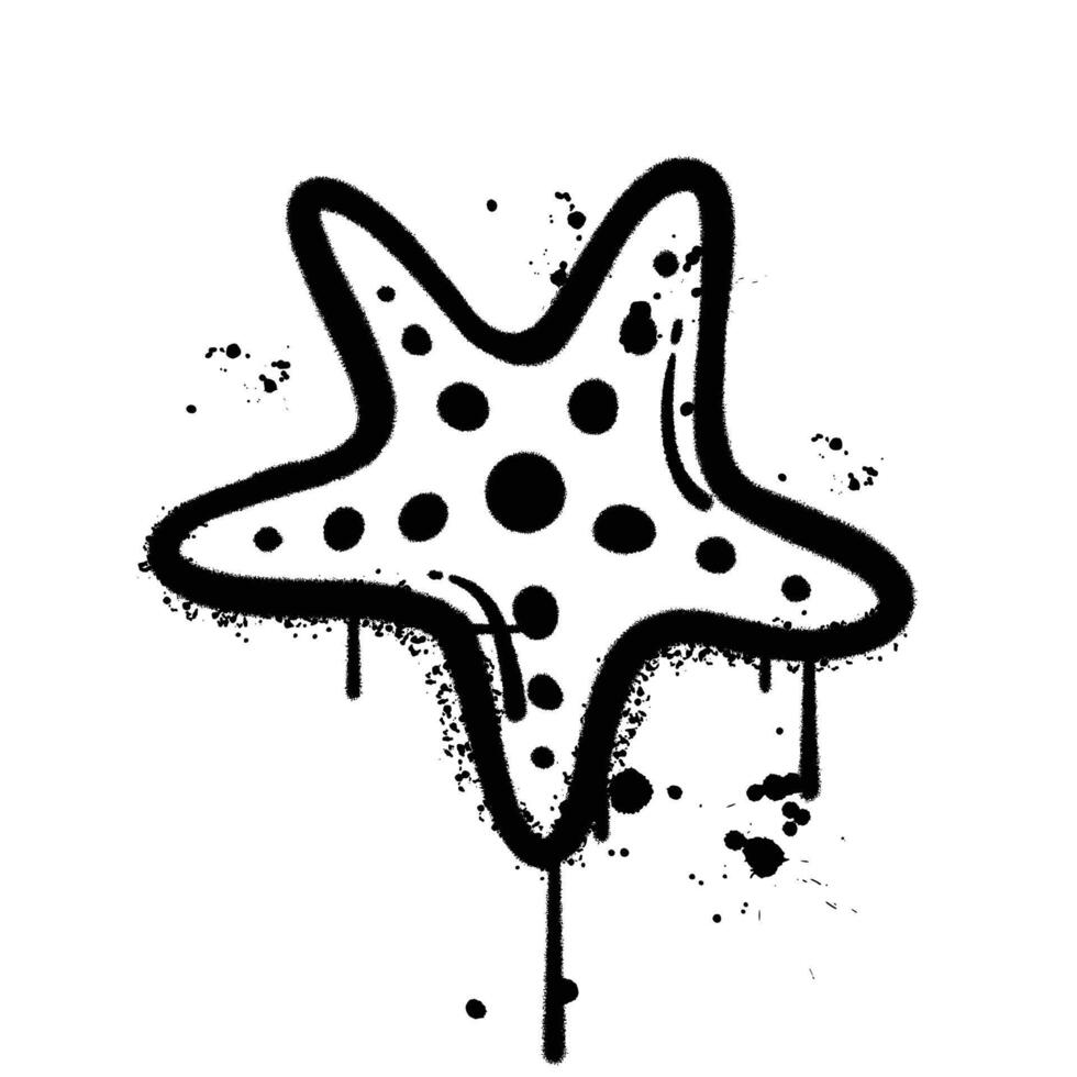 Graffiti Spray Painted Black and White Starfish with Dripping Ink vector