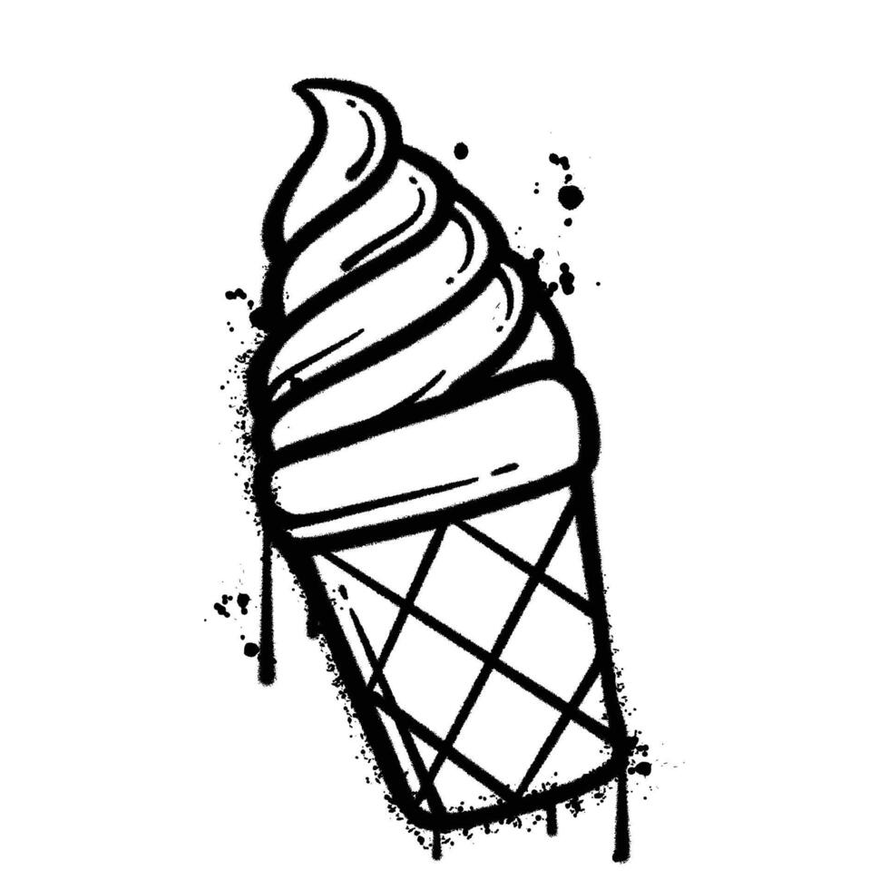 Black and White Graffiti Spray Paint Illustration of an Ice Cream Cone vector