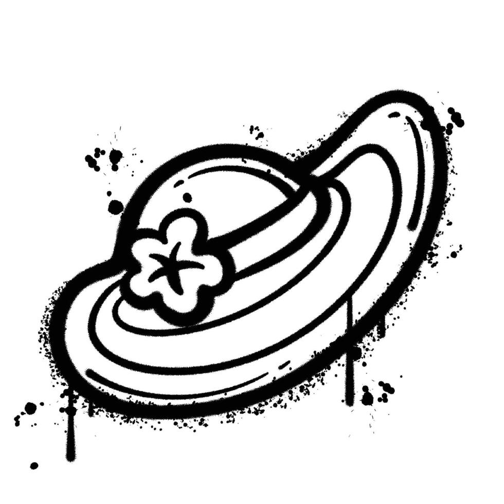Graffiti Spray painted black and white illustration of a hat with a flower vector