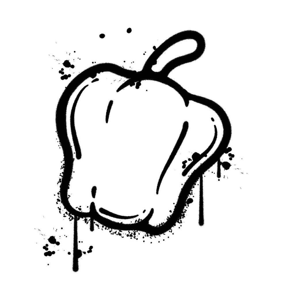 A Black and White Graffiti Spray Painted Outline of a Bell Pepper vector