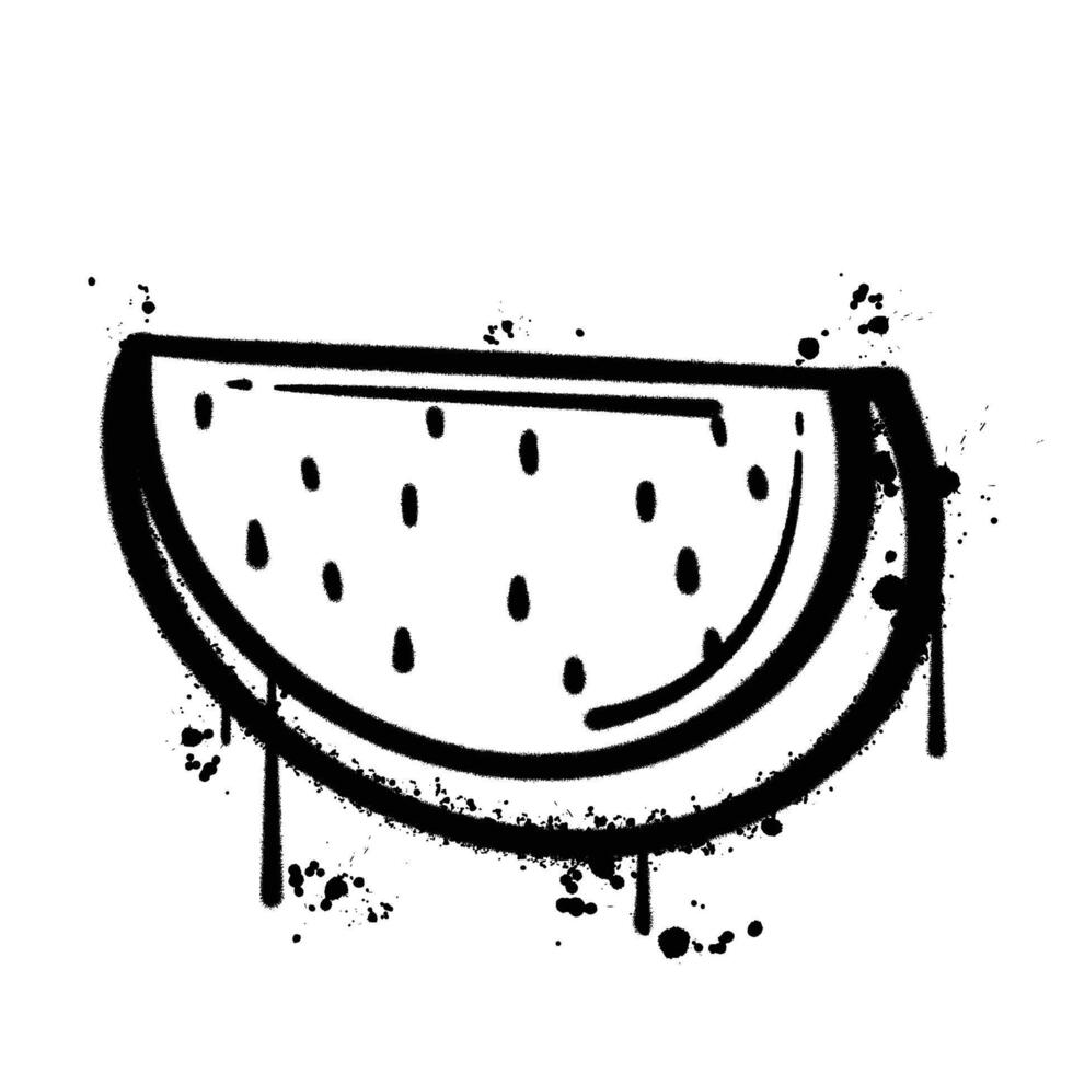 Hand Drawn Black and White Graffiti Spray Paint Watermelon Slice vector