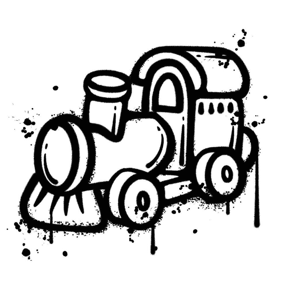 Black and White Graffiti Spray Paint Illustration of a Toy Train vector