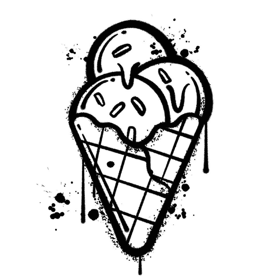 Black and White Graffiti Spray Paint Illustration of an Ice Cream Cone vector