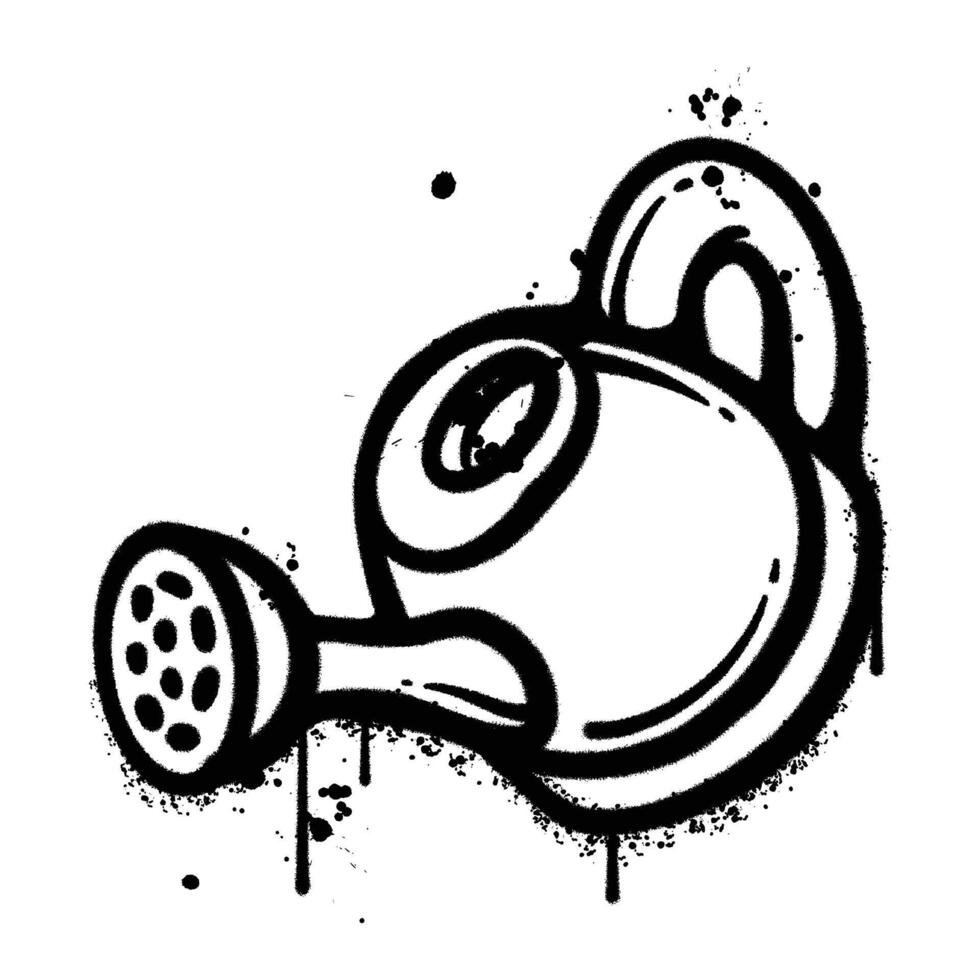 Black and White Graffiti Spray Paint Illustration of a Watering Can vector