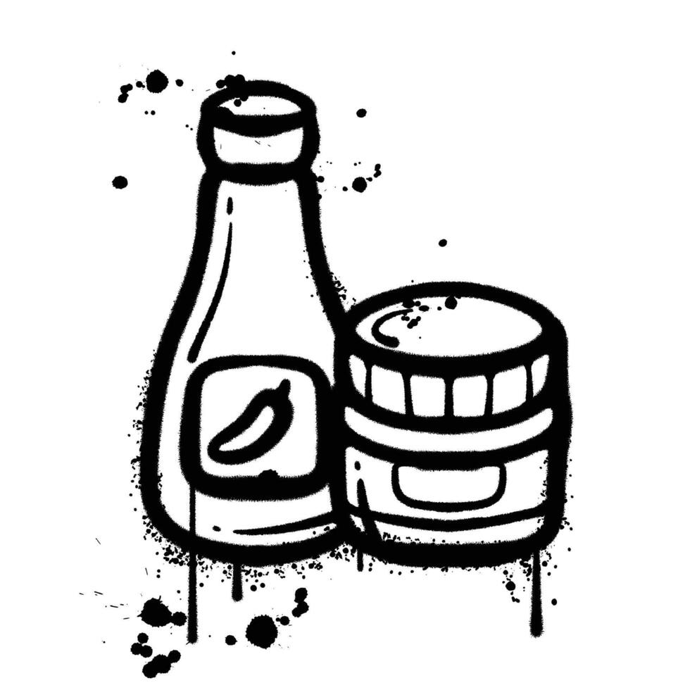 Black and White Graffiti spray Style Illustration of a Bottle and Jar vector