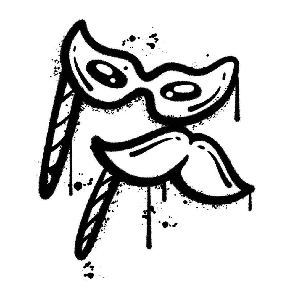 Black and White Graffiti Spray Paint Illustration of a Mask and Mustache vector