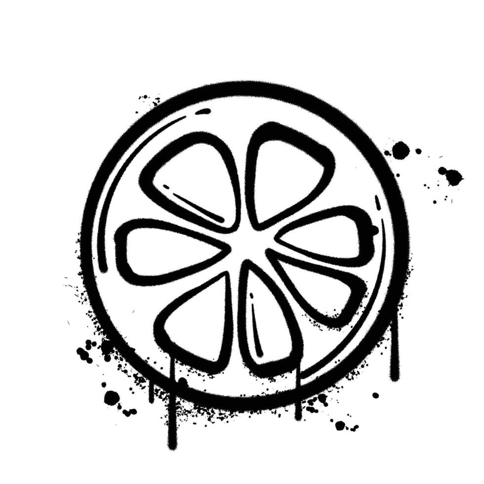 Black and White Graffiti paint Style Sprayed Lemon Slice vector